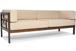 Duża drewniana sofa ogrodowa EDEN 3-osobowa ciemny brąz/beż